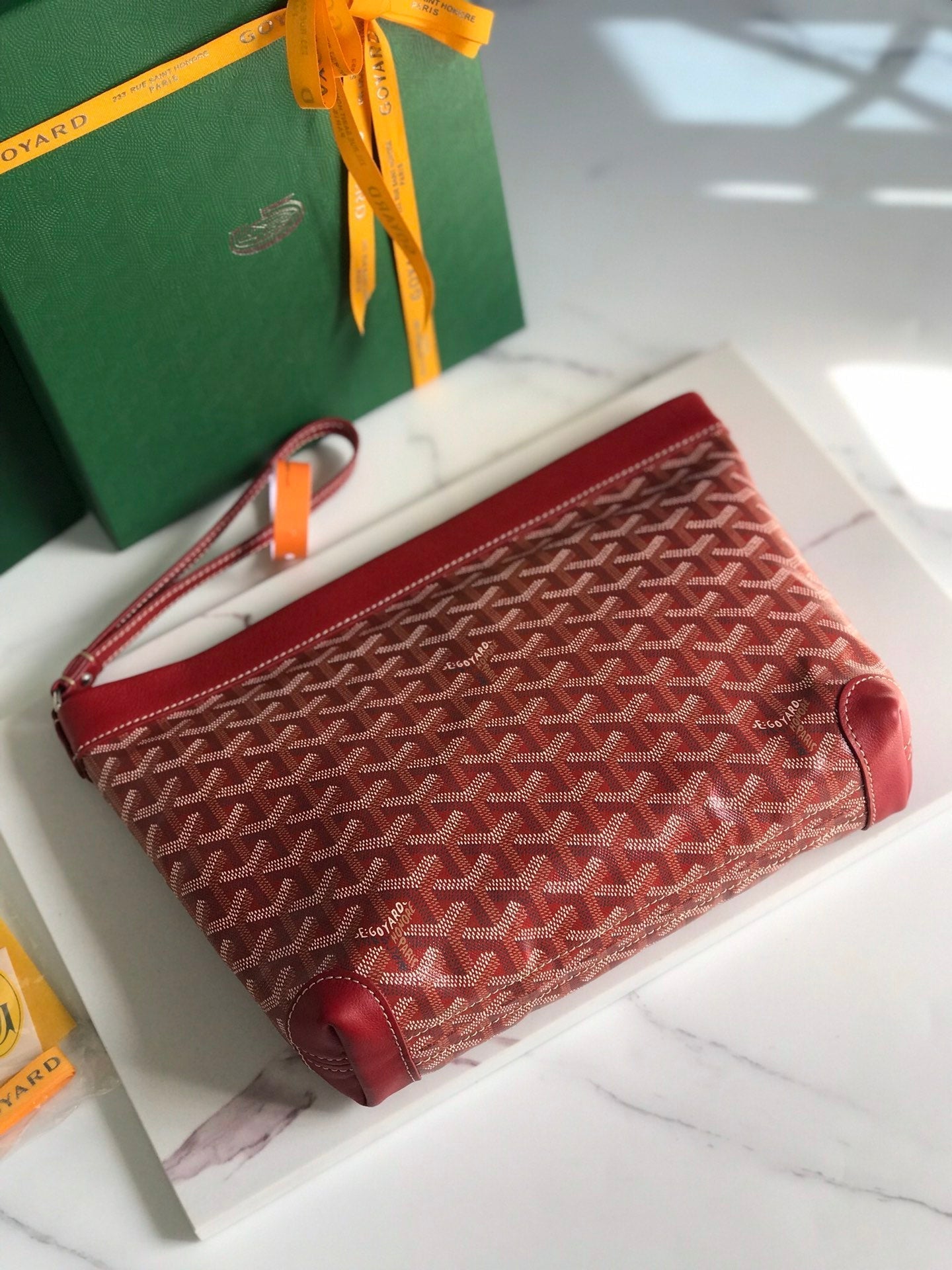 GOYARD CONTI POUCH 24 IN CLASSIC RED LAMBSKIN AND GOYARDINE CANVAS
