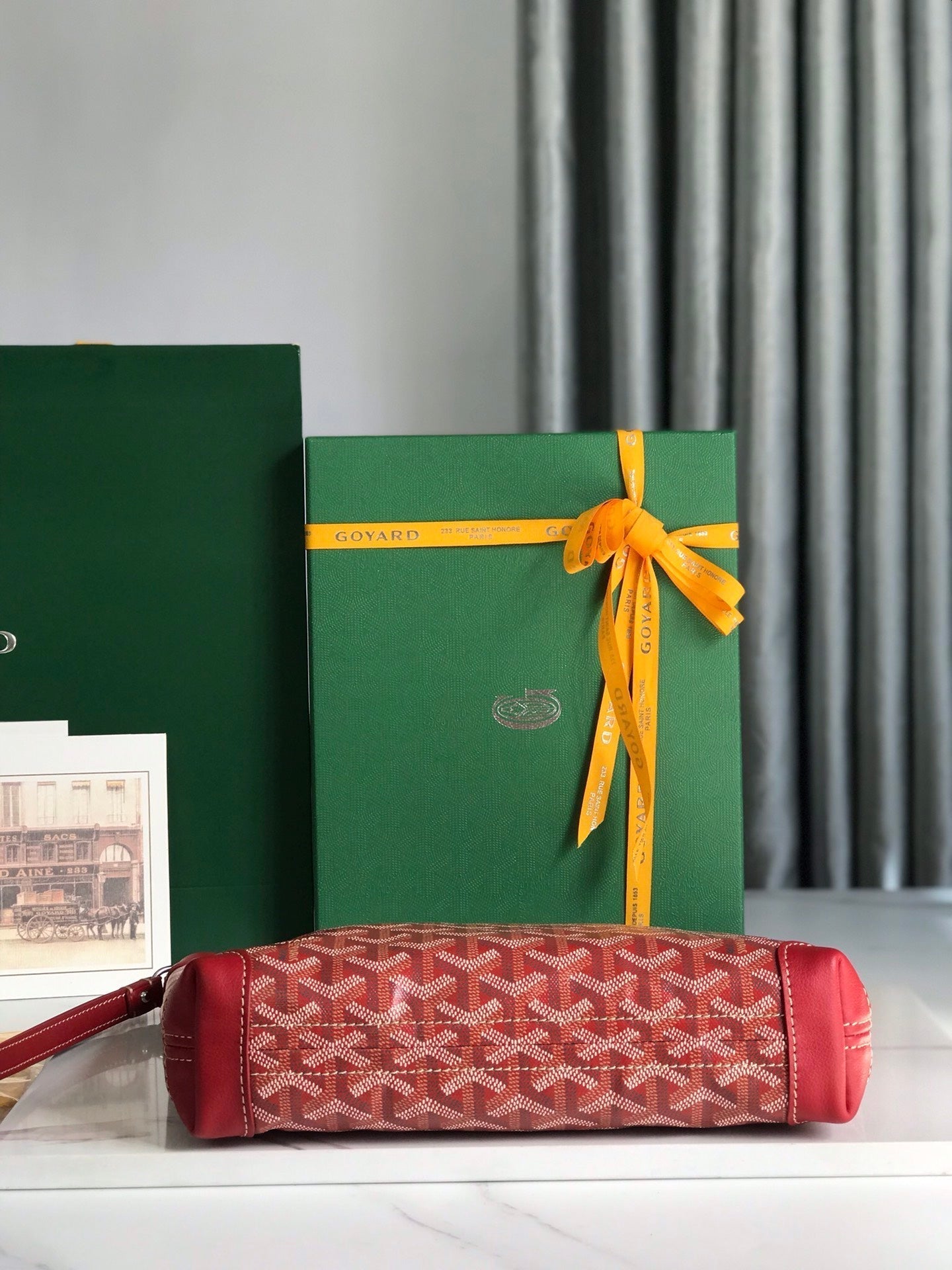 GOYARD CONTI POUCH 24 IN CLASSIC RED LAMBSKIN AND GOYARDINE CANVAS