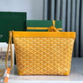 GOYARD CONTI POUCH 24 IN YELLOW LAMBSKIN AND GOYARDINE CANVAS