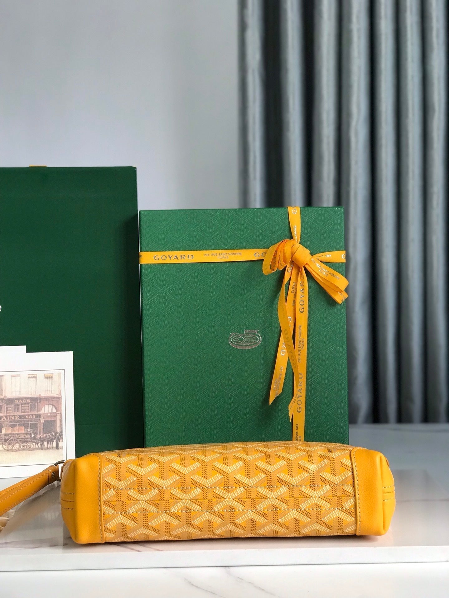 GOYARD CONTI POUCH 24 IN YELLOW LAMBSKIN AND GOYARDINE CANVAS