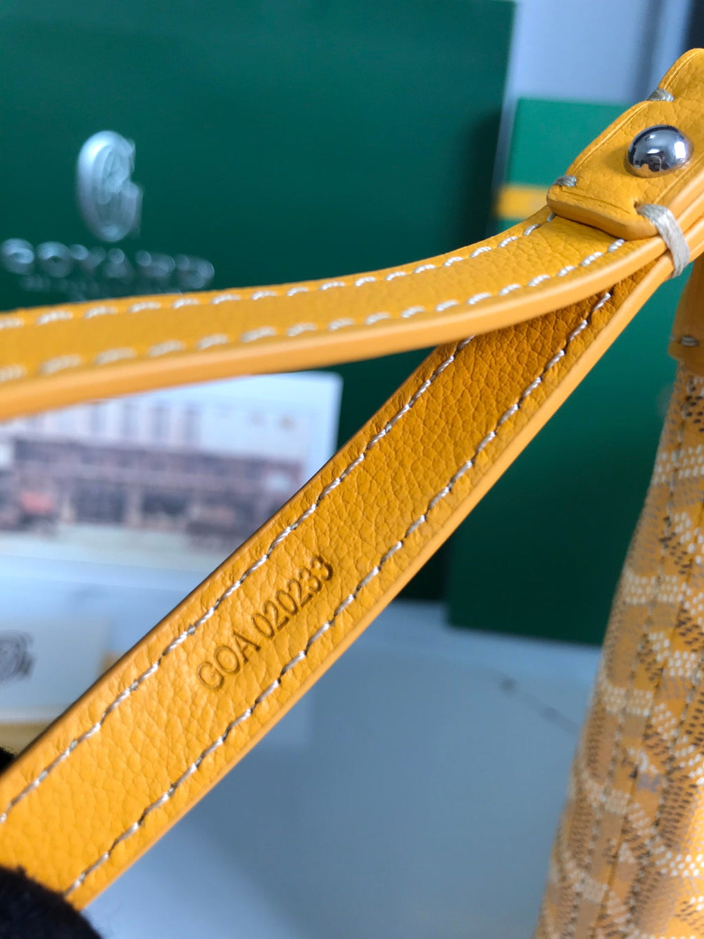 GOYARD CONTI POUCH 24 IN YELLOW LAMBSKIN AND GOYARDINE CANVAS