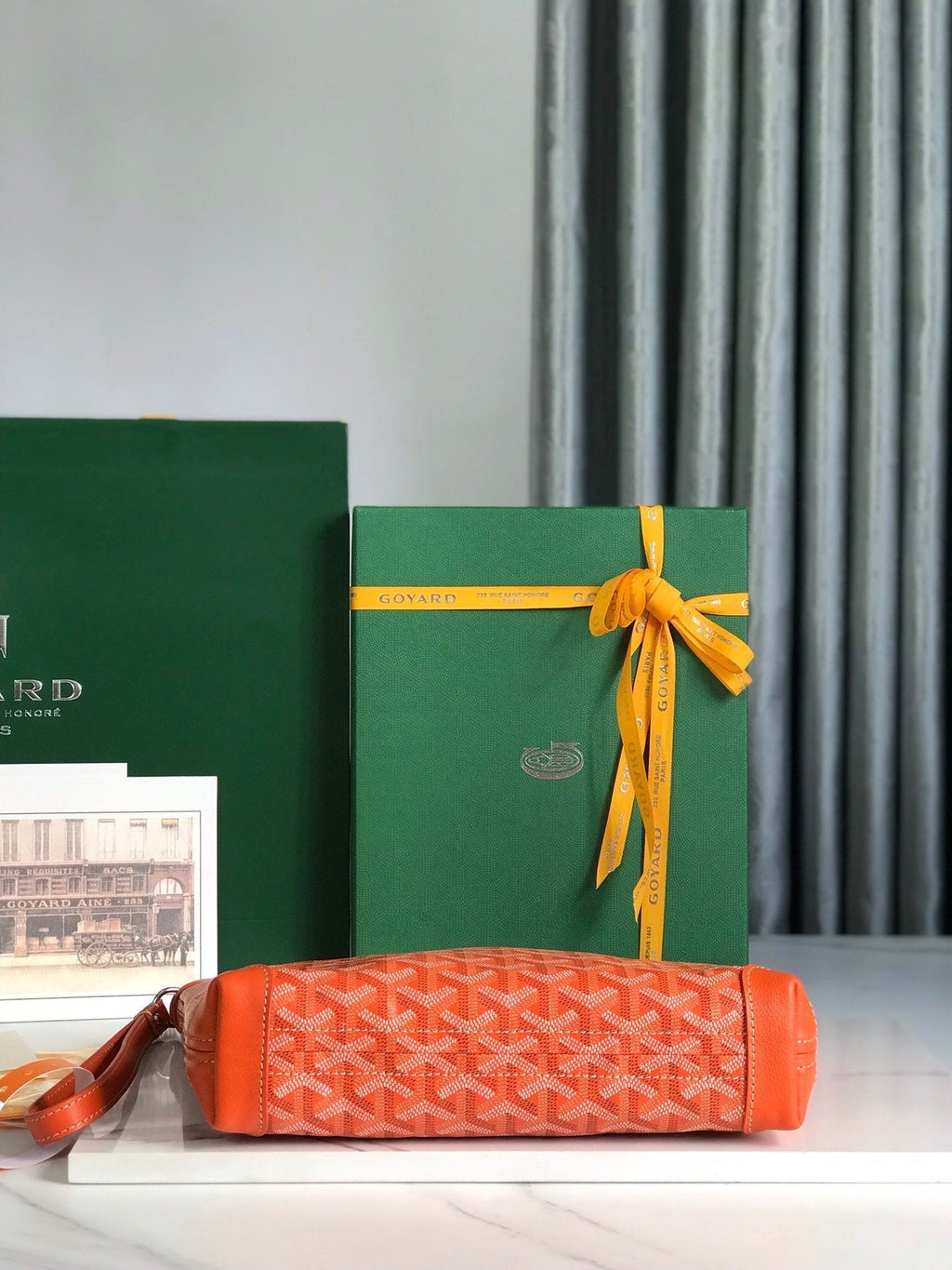 GOYARD CONTI POUCH 24 IN ORANGE LAMBSKIN AND GOYARDINE CANVAS