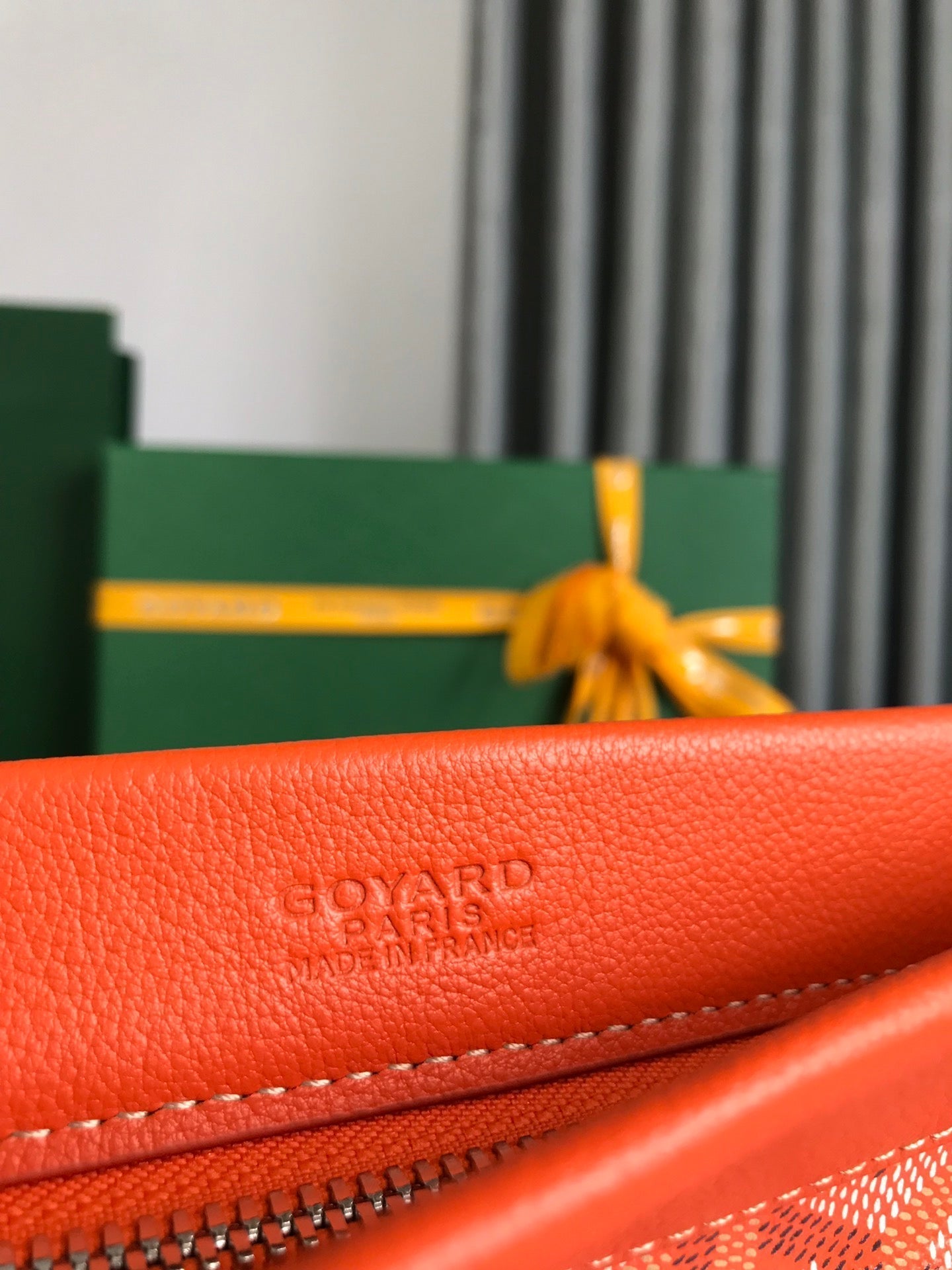 GOYARD CONTI POUCH 24 IN ORANGE LAMBSKIN AND GOYARDINE CANVAS