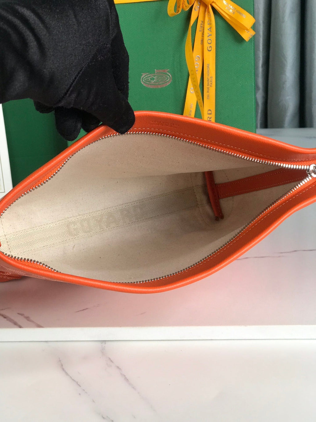 GOYARD CONTI POUCH 24 IN ORANGE LAMBSKIN AND GOYARDINE CANVAS