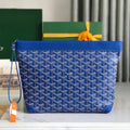 GOYARD CONTI POUCH 24 IN SAPPHIRE BLUE LAMBSKIN AND GOYARDINE CANVAS