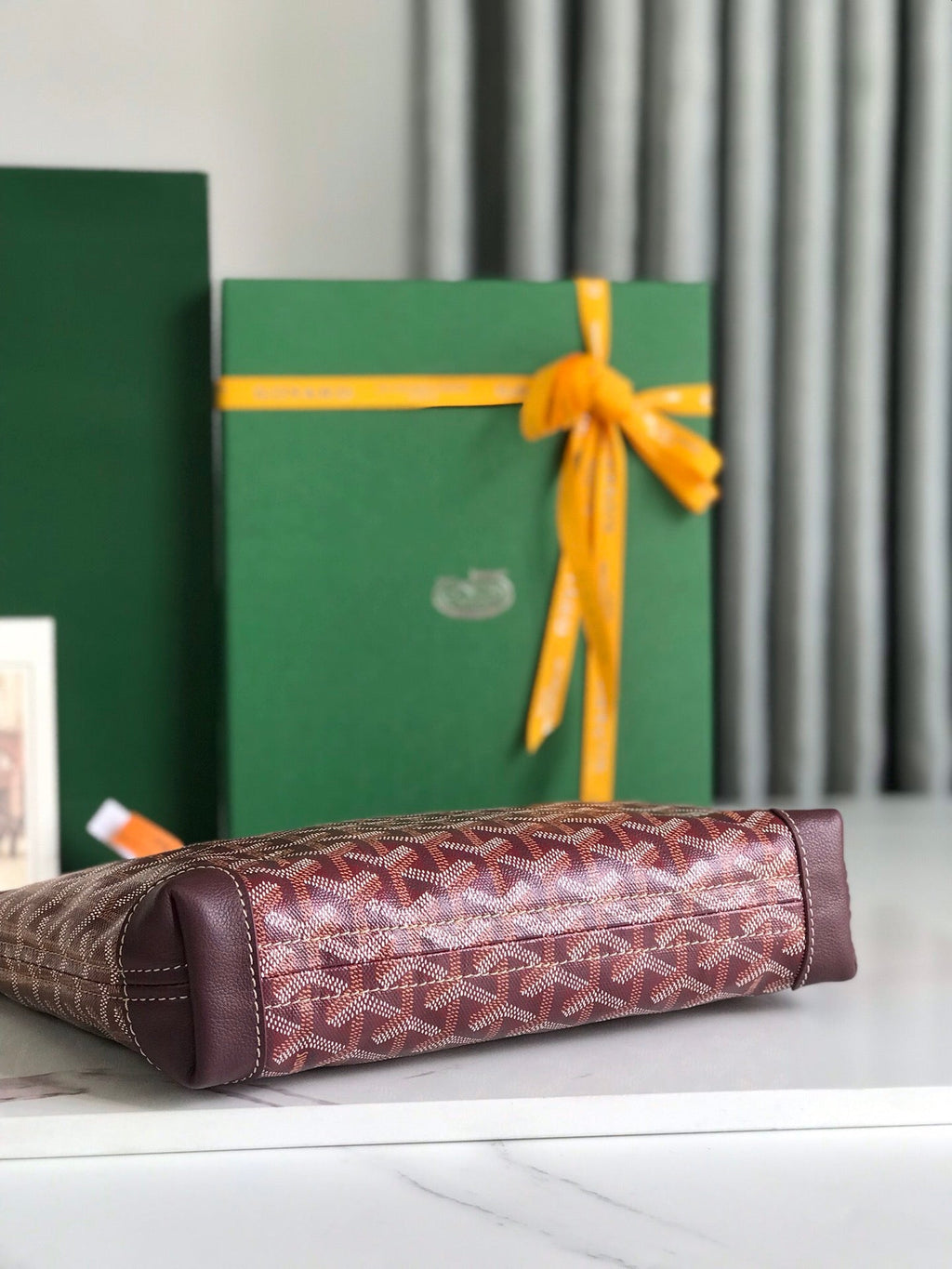 GOYARD CONTI POUCH 24 IN WINE RED LAMBSKIN AND GOYARDINE CANVAS