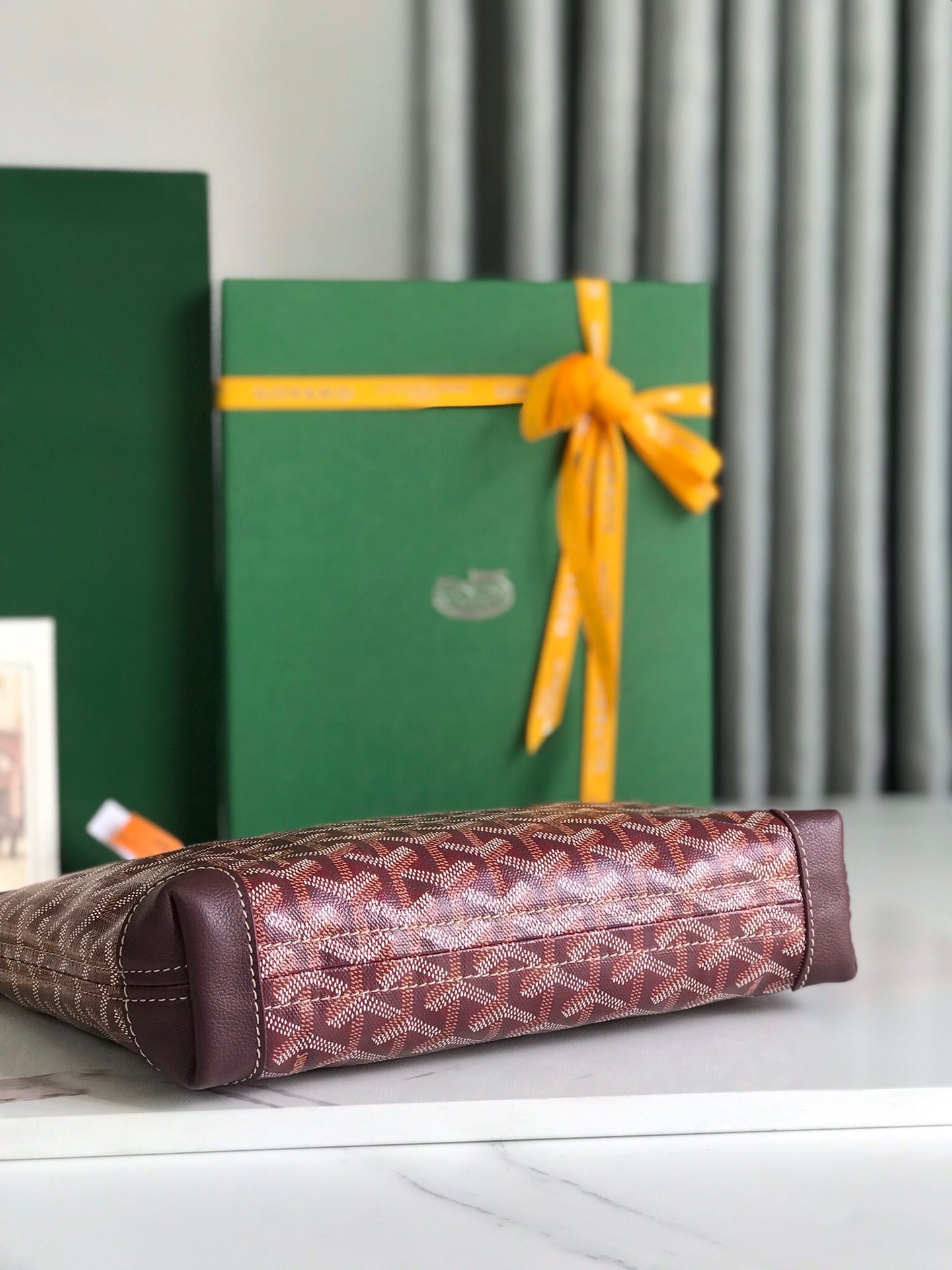 GOYARD CONTI POUCH 24 IN WINE RED LAMBSKIN AND GOYARDINE CANVAS