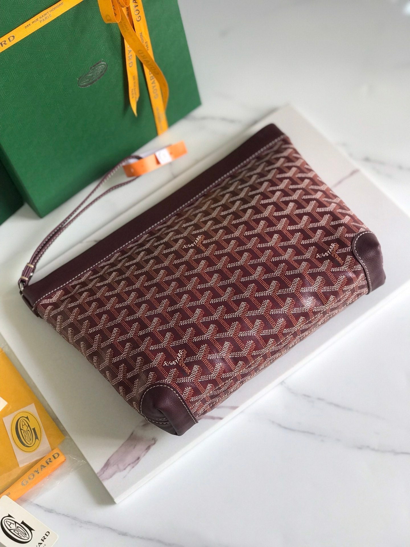 GOYARD CONTI POUCH 24 IN WINE RED LAMBSKIN AND GOYARDINE CANVAS
