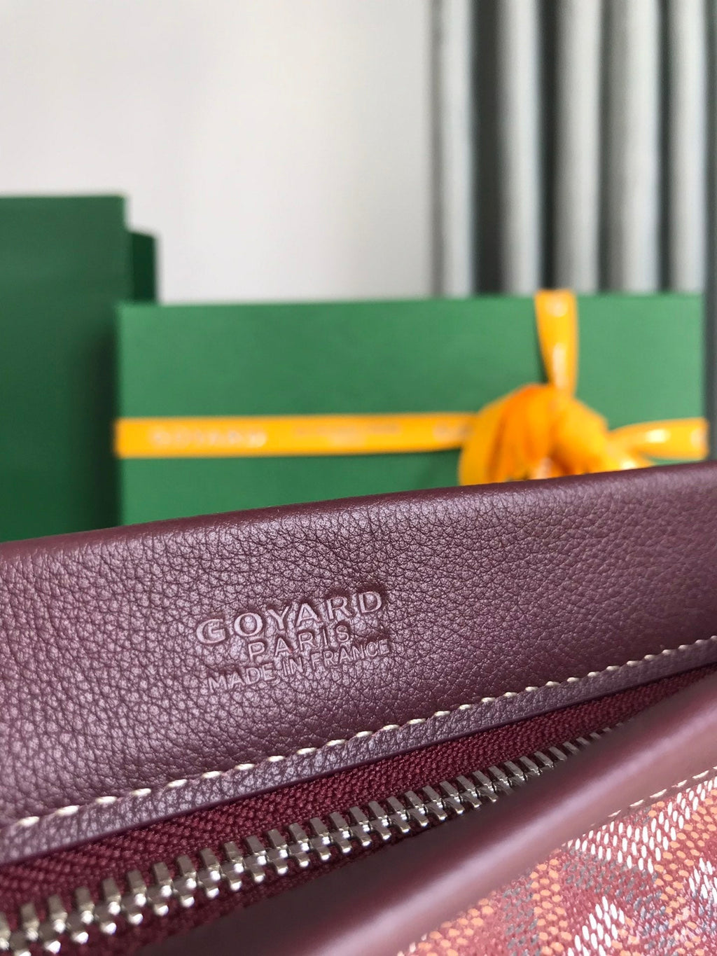 GOYARD CONTI POUCH 24 IN WINE RED LAMBSKIN AND GOYARDINE CANVAS