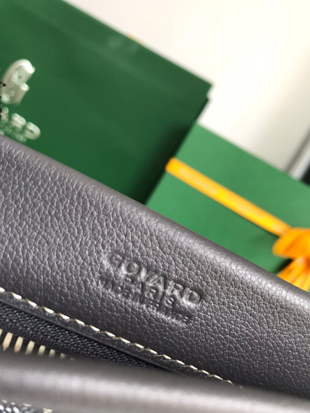 GOYARD CONTI POUCH 24 IN GREY BLACK LAMBSKIN AND GOYARDINE CANVAS