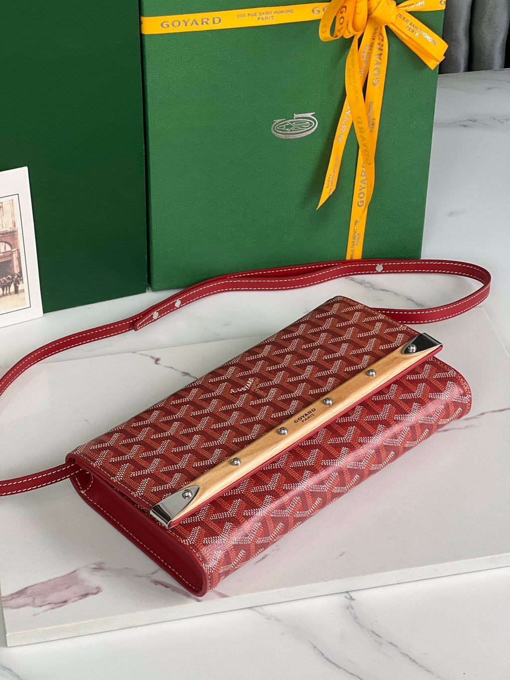 GOYARD MONTE-CARLO PM CLUTCH 25 IN CLASSIC RED GOYARDINE CANVAS