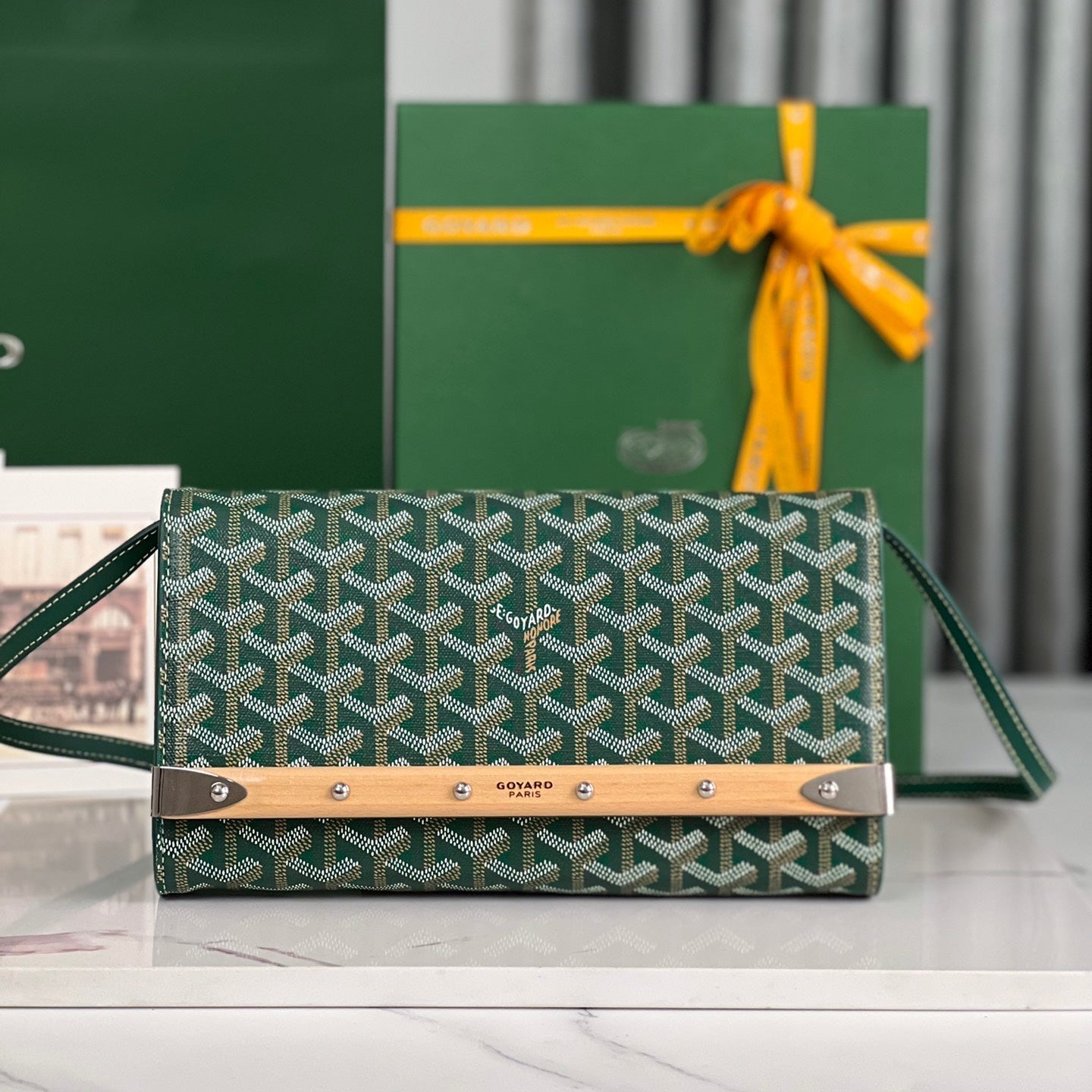 GOYARD MONTE-CARLO PM CLUTCH 25 IN GREEN GOYARDINE CANVAS