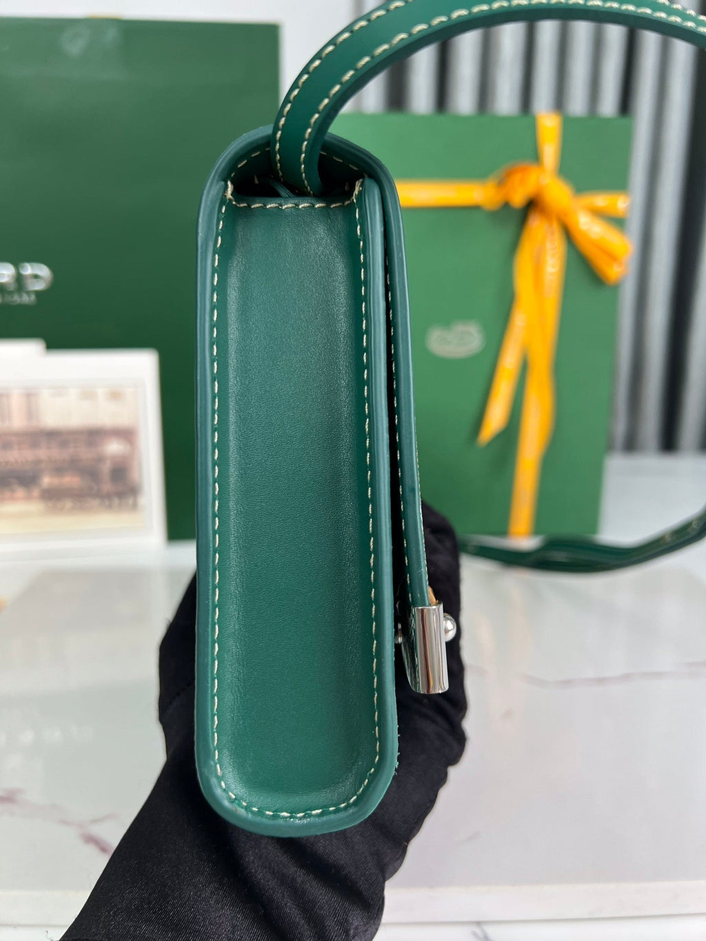 GOYARD MONTE-CARLO PM CLUTCH 25 IN GREEN GOYARDINE CANVAS