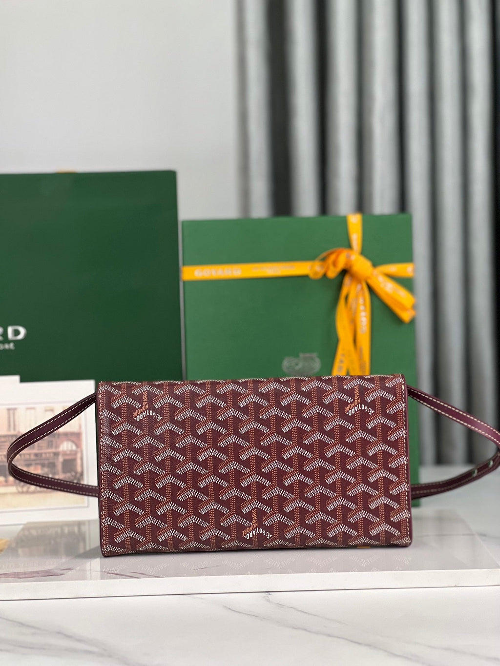 GOYARD MONTE-CARLO PM CLUTCH 25 IN WINE RED GOYARDINE CANVAS