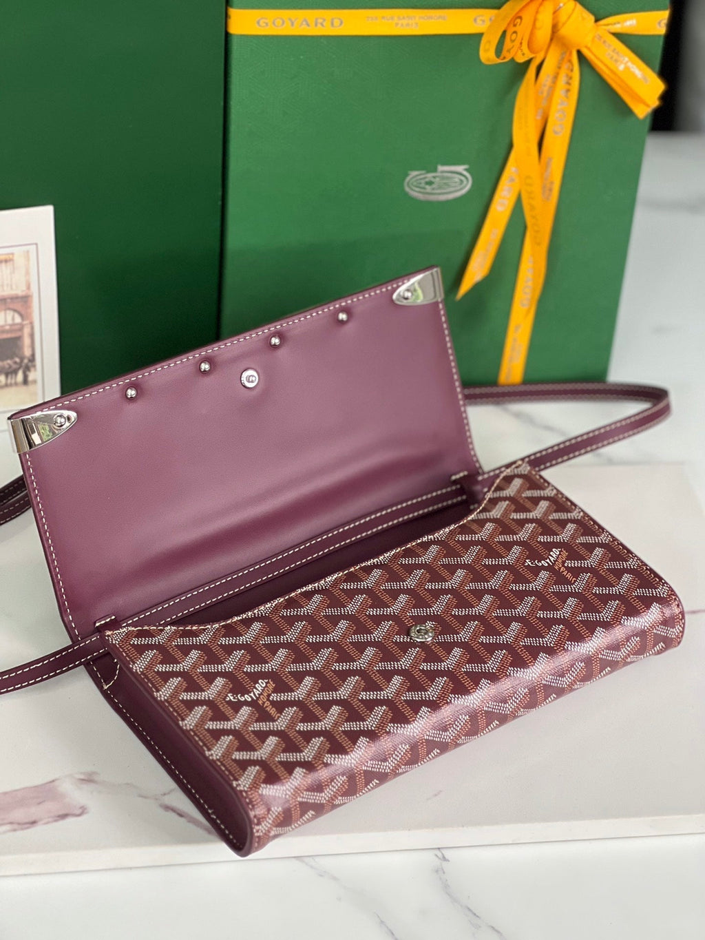 GOYARD MONTE-CARLO PM CLUTCH 25 IN WINE RED GOYARDINE CANVAS