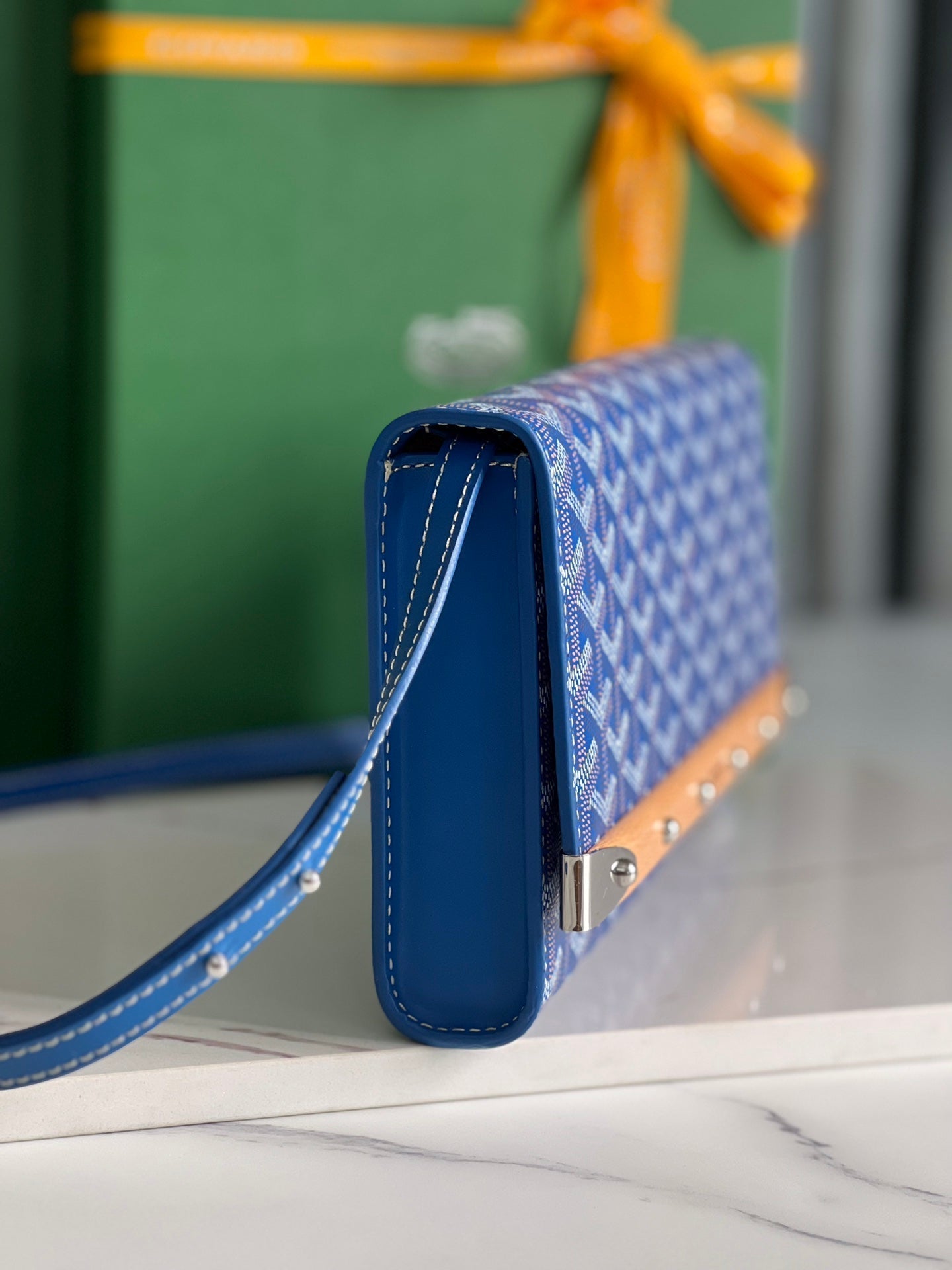 GOYARD MONTE-CARLO PM CLUTCH 25 IN SAPPHIRE BLUE GOYARDINE CANVAS