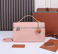 LORO PIANA EXTRA BAG L27 IN BLUSH PINK GRAINED CALFSKIN WITH SILVER  HARDWARE