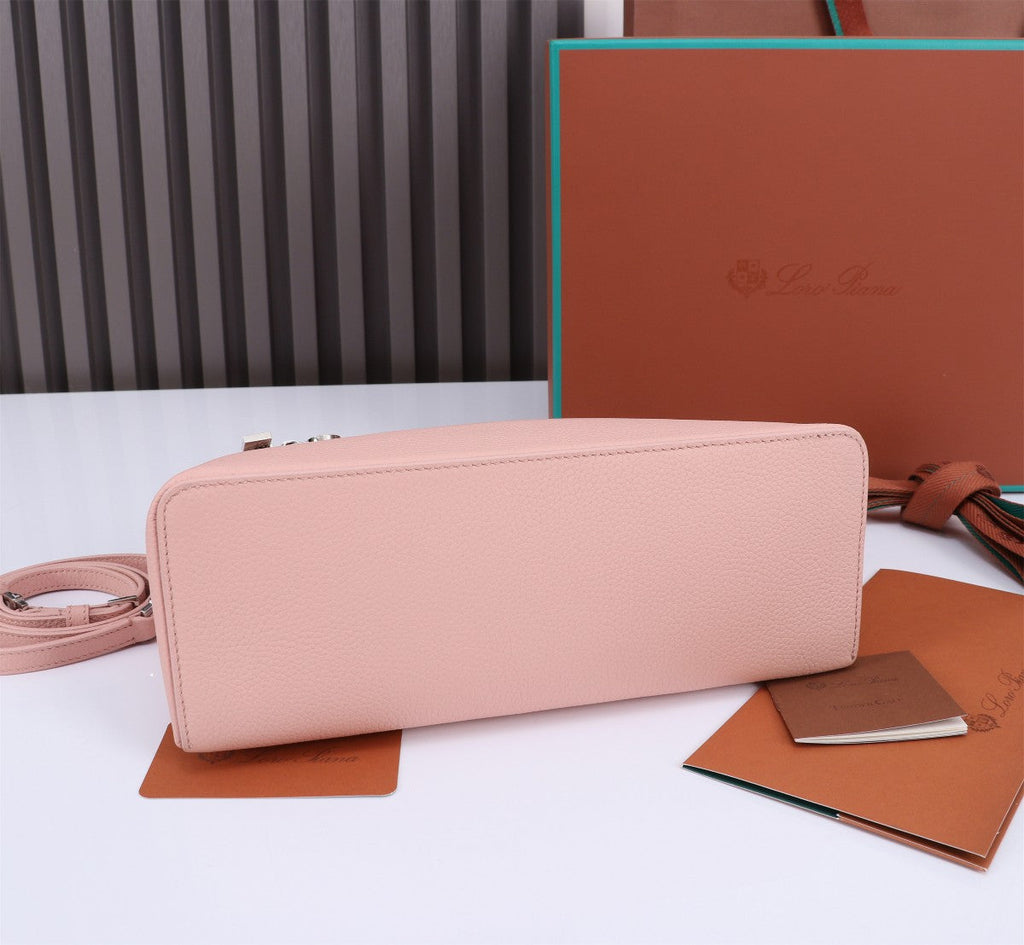 LORO PIANA EXTRA BAG L27 IN BLUSH PINK GRAINED CALFSKIN WITH SILVER  HARDWARE