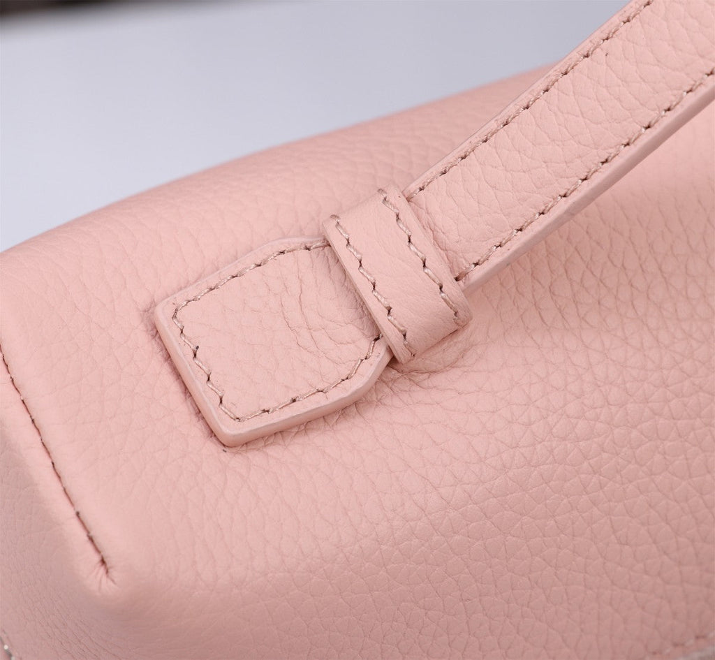 LORO PIANA EXTRA BAG L27 IN BLUSH PINK GRAINED CALFSKIN WITH SILVER  HARDWARE