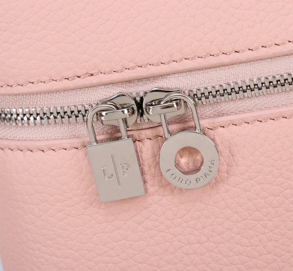 LORO PIANA EXTRA BAG L27 IN BLUSH PINK GRAINED CALFSKIN WITH SILVER  HARDWARE