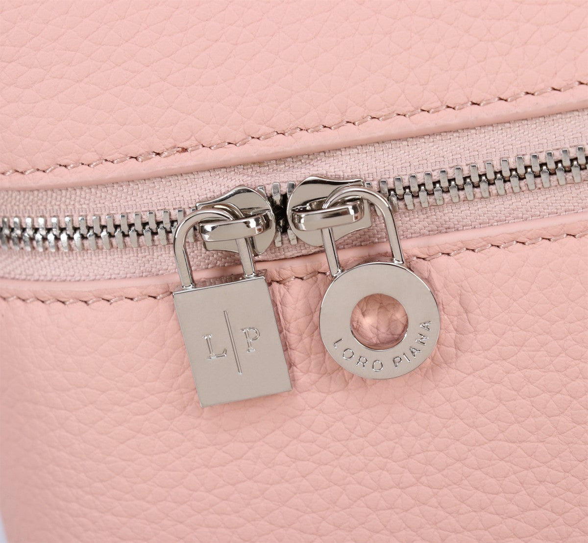 LORO PIANA EXTRA BAG L27 IN BLUSH PINK GRAINED CALFSKIN WITH SILVER  HARDWARE