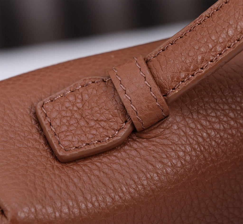 LORO PIANA EXTRA BAG L27 IN UMBER BROWN GRAINED CALFSKIN WITH SILVER  HARDWARE