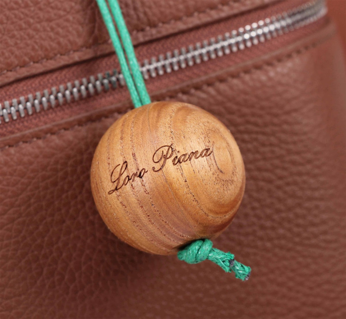 LORO PIANA EXTRA BAG L27 IN UMBER BROWN GRAINED CALFSKIN WITH SILVER  HARDWARE