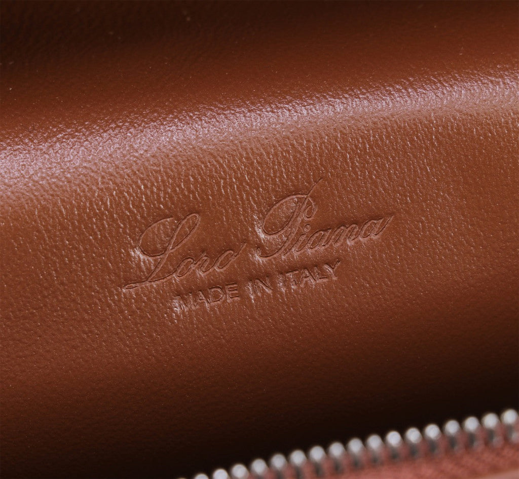 LORO PIANA EXTRA BAG L27 IN UMBER BROWN GRAINED CALFSKIN WITH SILVER  HARDWARE