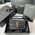 SAINT LAURENT SOLFERINO SMALL SATCHEL 19 IN BLACK CALFSKIN GOLD LOGO