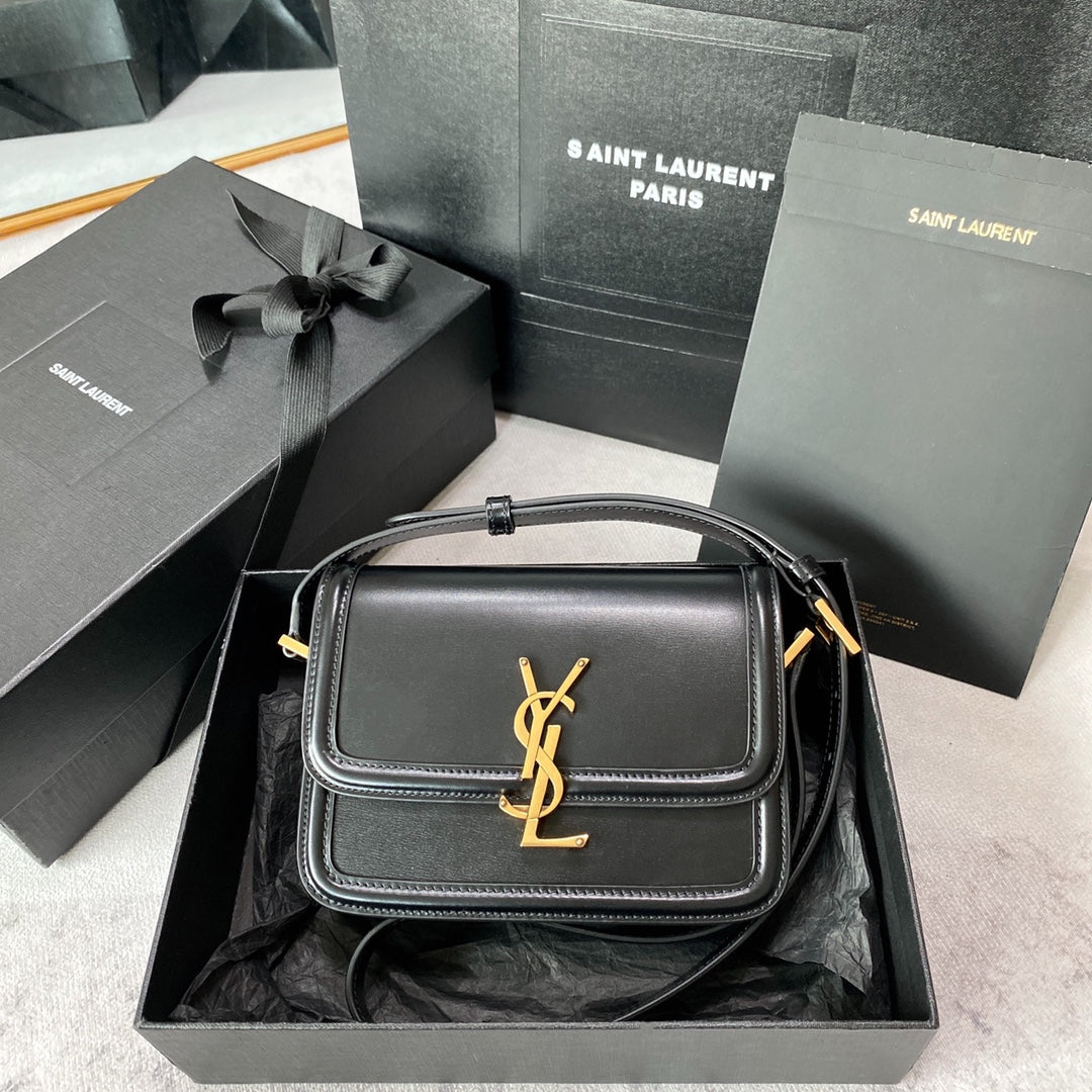 SAINT LAURENT SOLFERINO SMALL SATCHEL 19 IN BLACK CALFSKIN GOLD LOGO