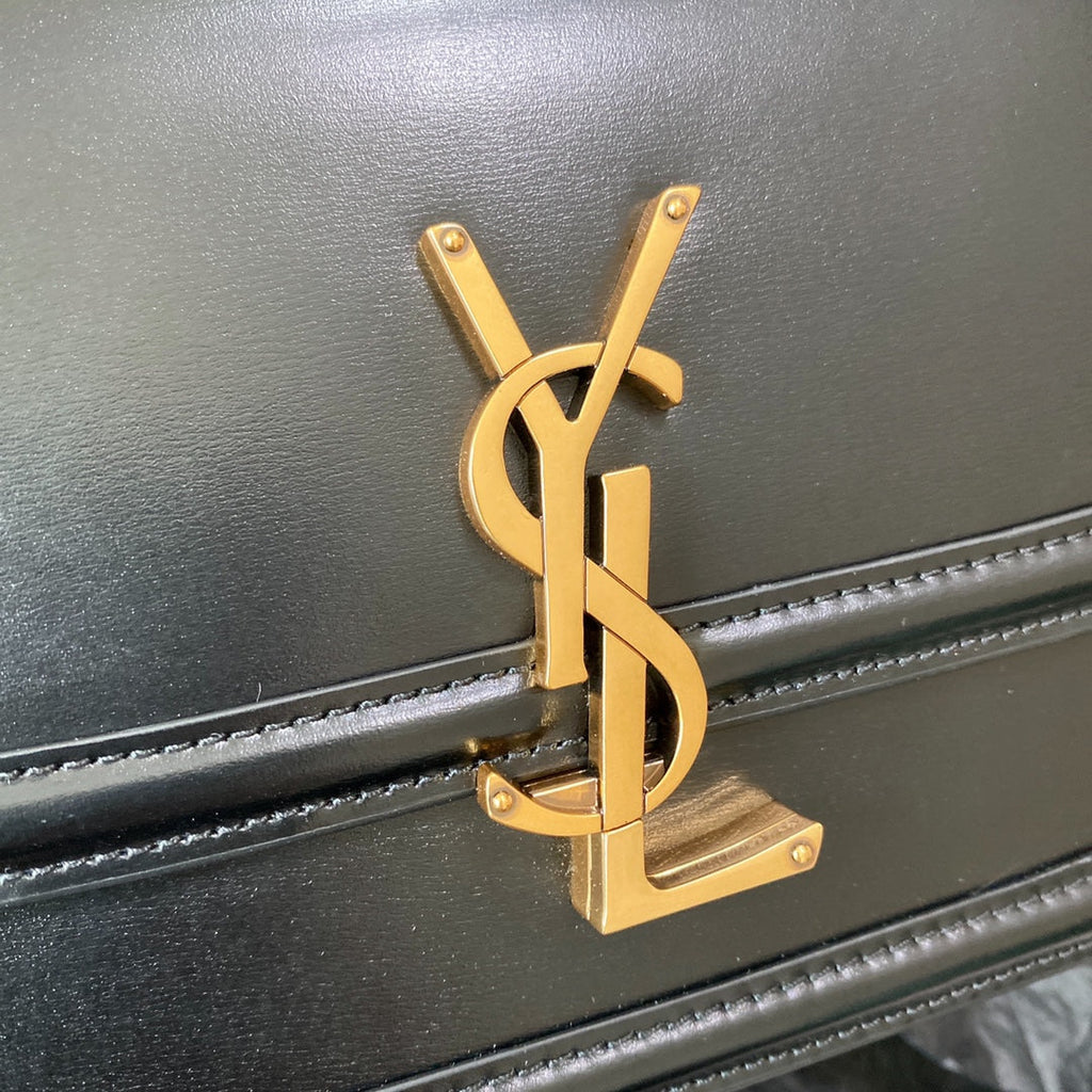 SAINT LAURENT SOLFERINO SMALL SATCHEL 19 IN BLACK CALFSKIN GOLD LOGO
