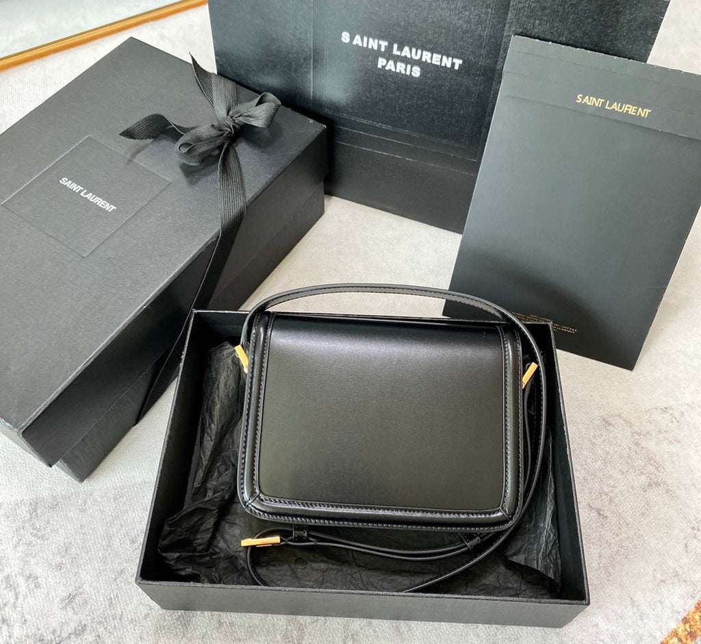 SAINT LAURENT SOLFERINO SMALL SATCHEL 19 IN BLACK CALFSKIN GOLD LOGO