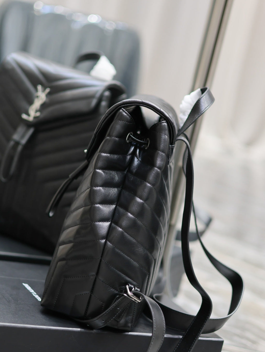 SAINT LAURENT LOU BACKPACK 33 IN BLACK QUILTED CALFSKIN SILVER HARDWARE