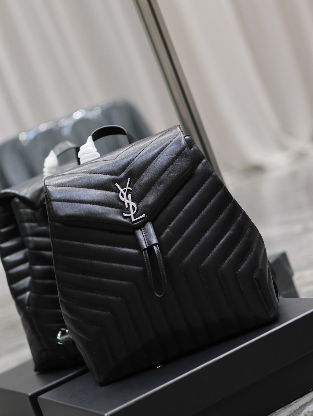 SAINT LAURENT LOU BACKPACK 33 IN BLACK QUILTED CALFSKIN SILVER HARDWARE