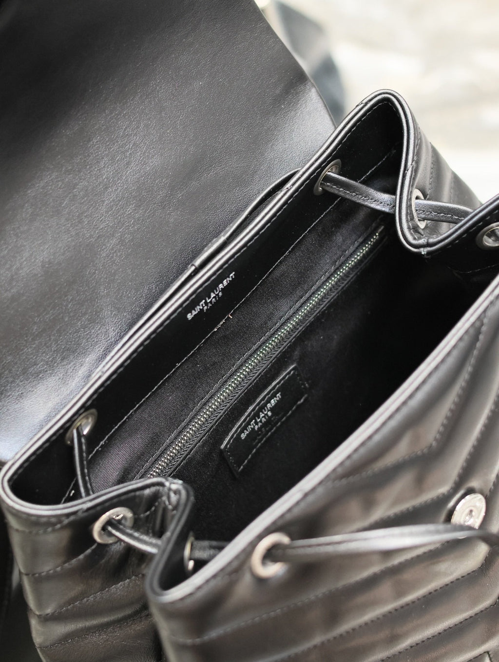 SAINT LAURENT LOU BACKPACK 33 IN BLACK QUILTED CALFSKIN SILVER HARDWARE