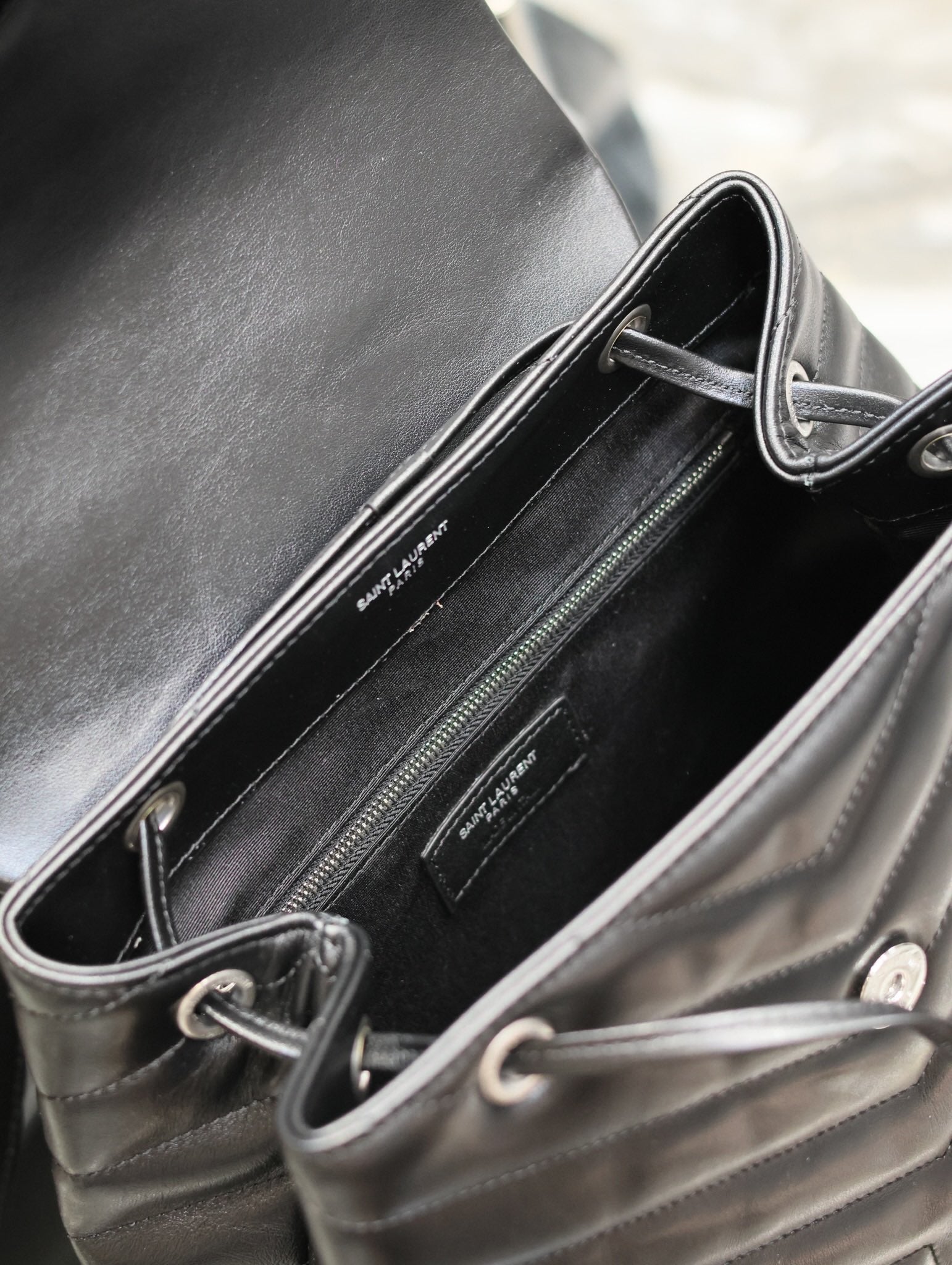 SAINT LAURENT LOU BACKPACK 33 IN BLACK QUILTED CALFSKIN SILVER HARDWARE