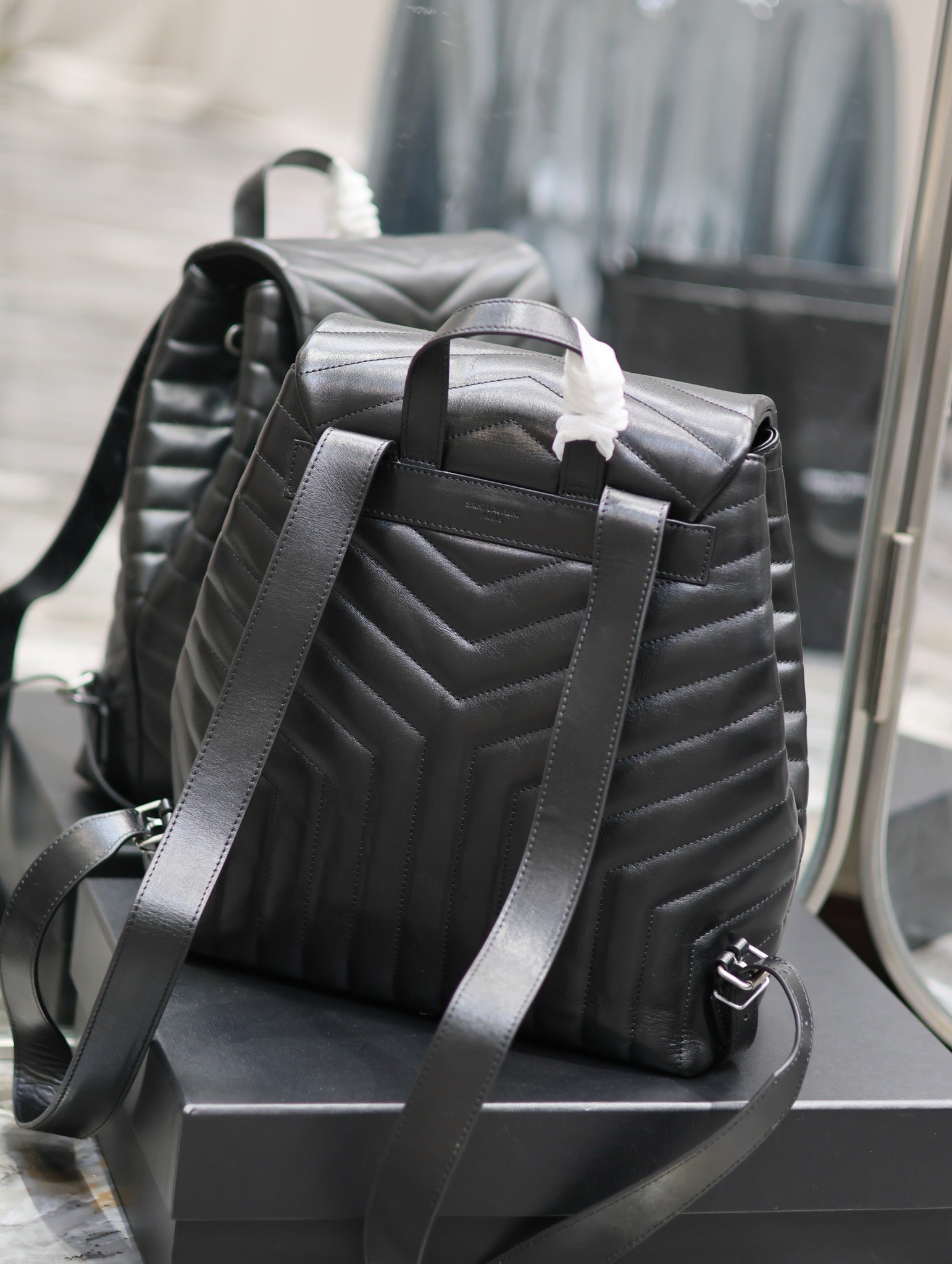 SAINT LAURENT LOU BACKPACK 33 IN BLACK QUILTED CALFSKIN SILVER HARDWARE