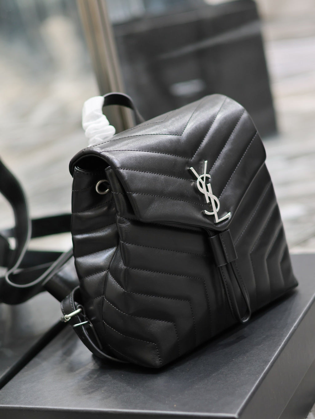 SAINT LAURENT LOU BACKPACK 26 IN BLACK QUILTED CALFSKIN SILVER HARDWARE