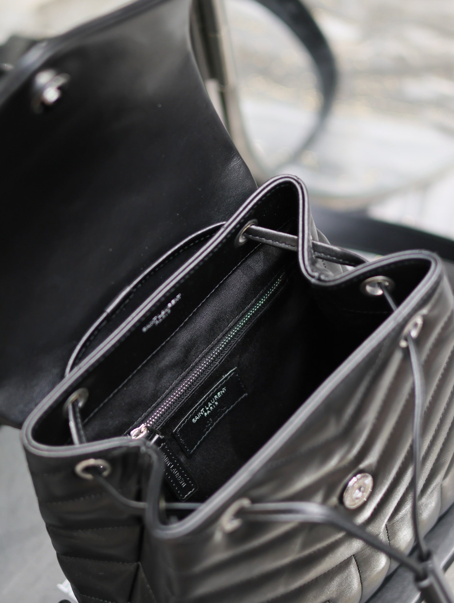 SAINT LAURENT LOU BACKPACK 26 IN BLACK QUILTED CALFSKIN SILVER HARDWARE