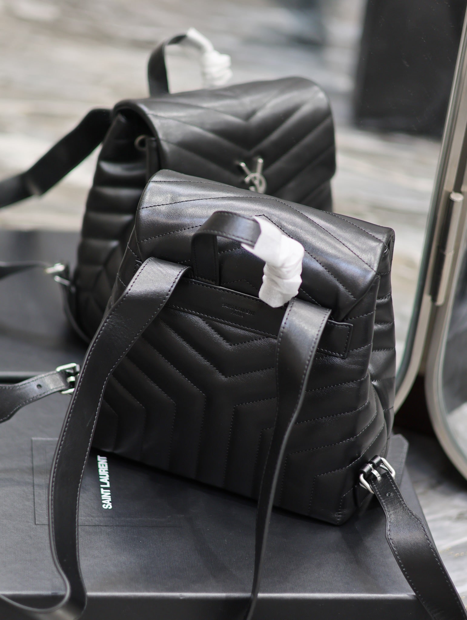 SAINT LAURENT LOU BACKPACK 26 IN BLACK QUILTED CALFSKIN SILVER HARDWARE