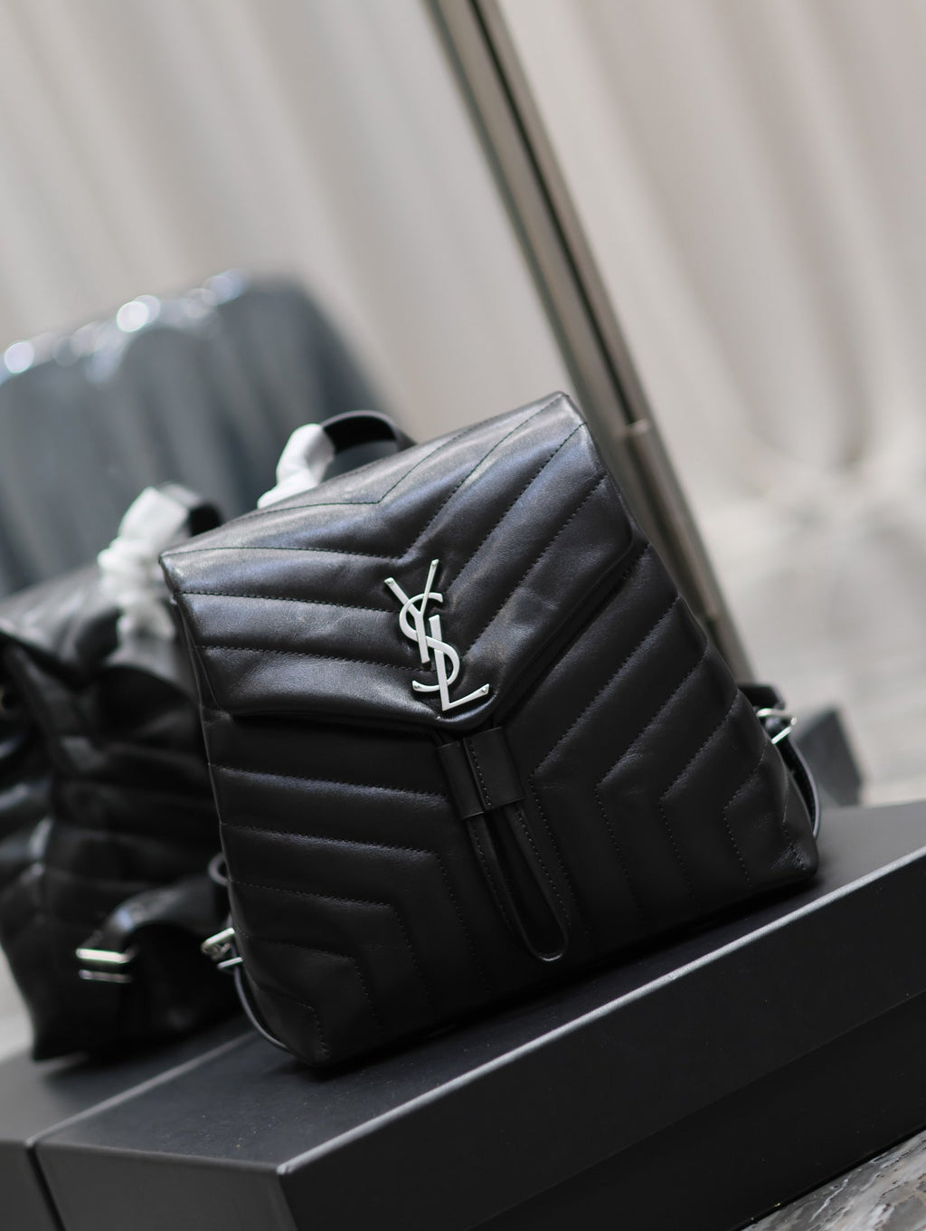 SAINT LAURENT LOU BACKPACK 26 IN BLACK QUILTED CALFSKIN SILVER HARDWARE