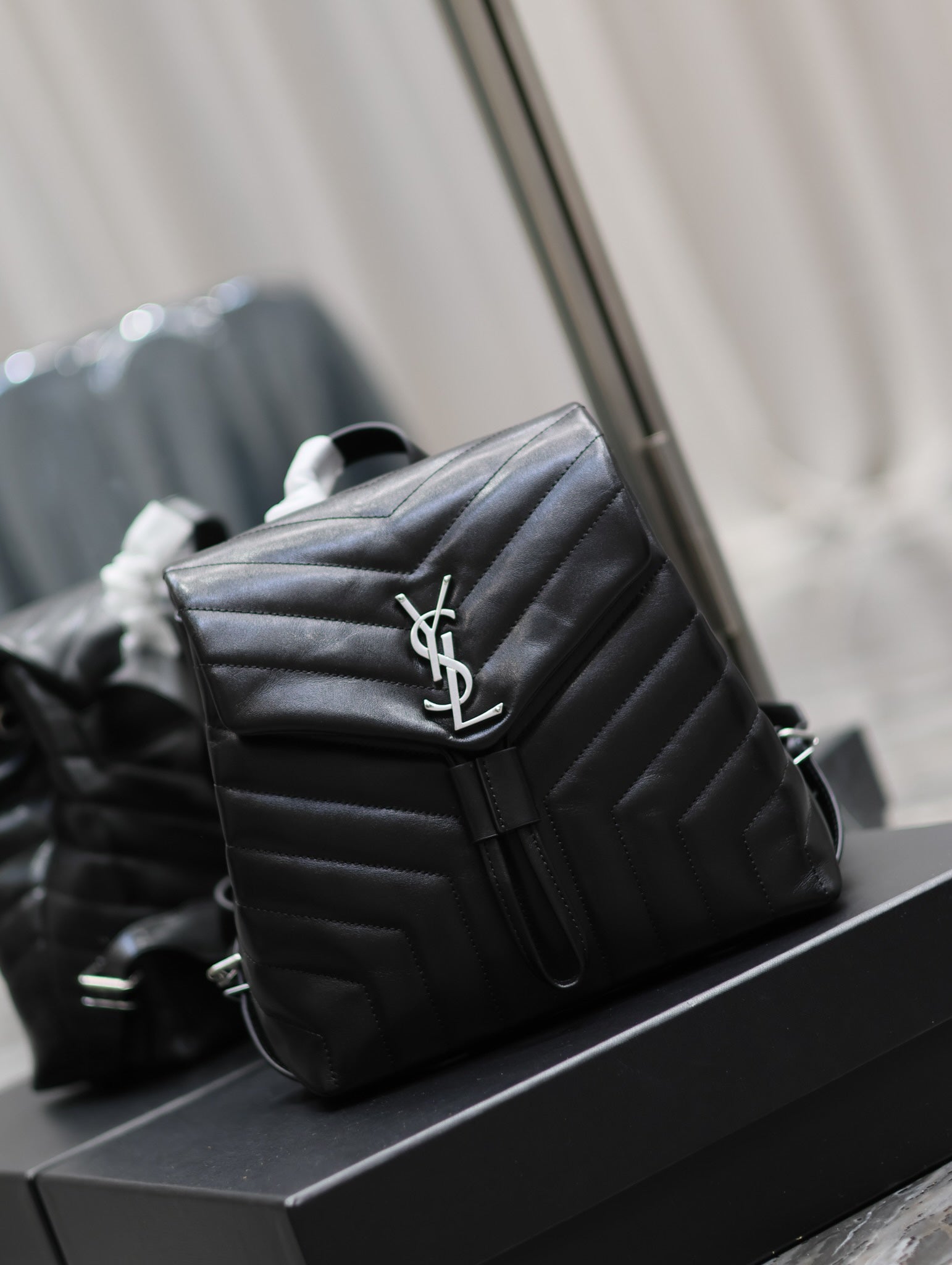 SAINT LAURENT LOU BACKPACK 26 IN BLACK QUILTED CALFSKIN SILVER HARDWARE