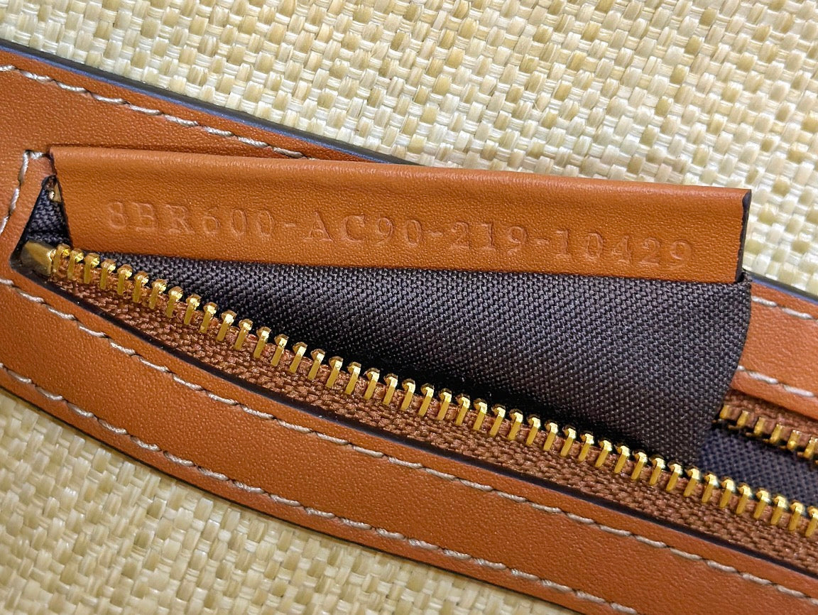 FENDI Fend Baguette Tan Beige Canvas Bag 27 with FF Embroidery Ghw