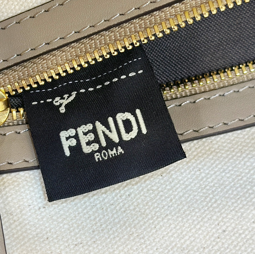 FENDI BAGUETTE CANVAS 27 BAG GREY STRAP WITH MULTICOLOUR EMBROIDERY GOLD HARDWARE