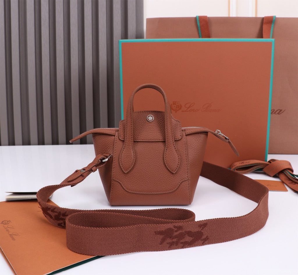 LORO PIANA NANO SMILE BAG 18 IN UMBER BROWN CALFSKIN