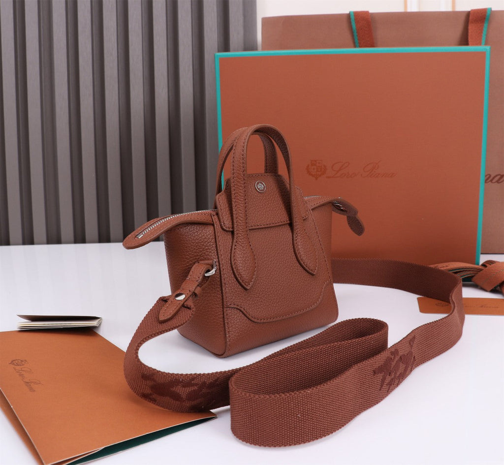 LORO PIANA NANO SMILE BAG 18 IN UMBER BROWN CALFSKIN