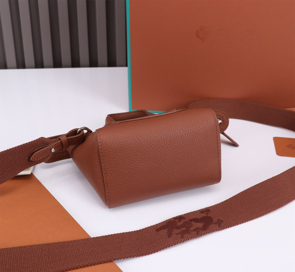 LORO PIANA NANO SMILE BAG 18 IN UMBER BROWN CALFSKIN