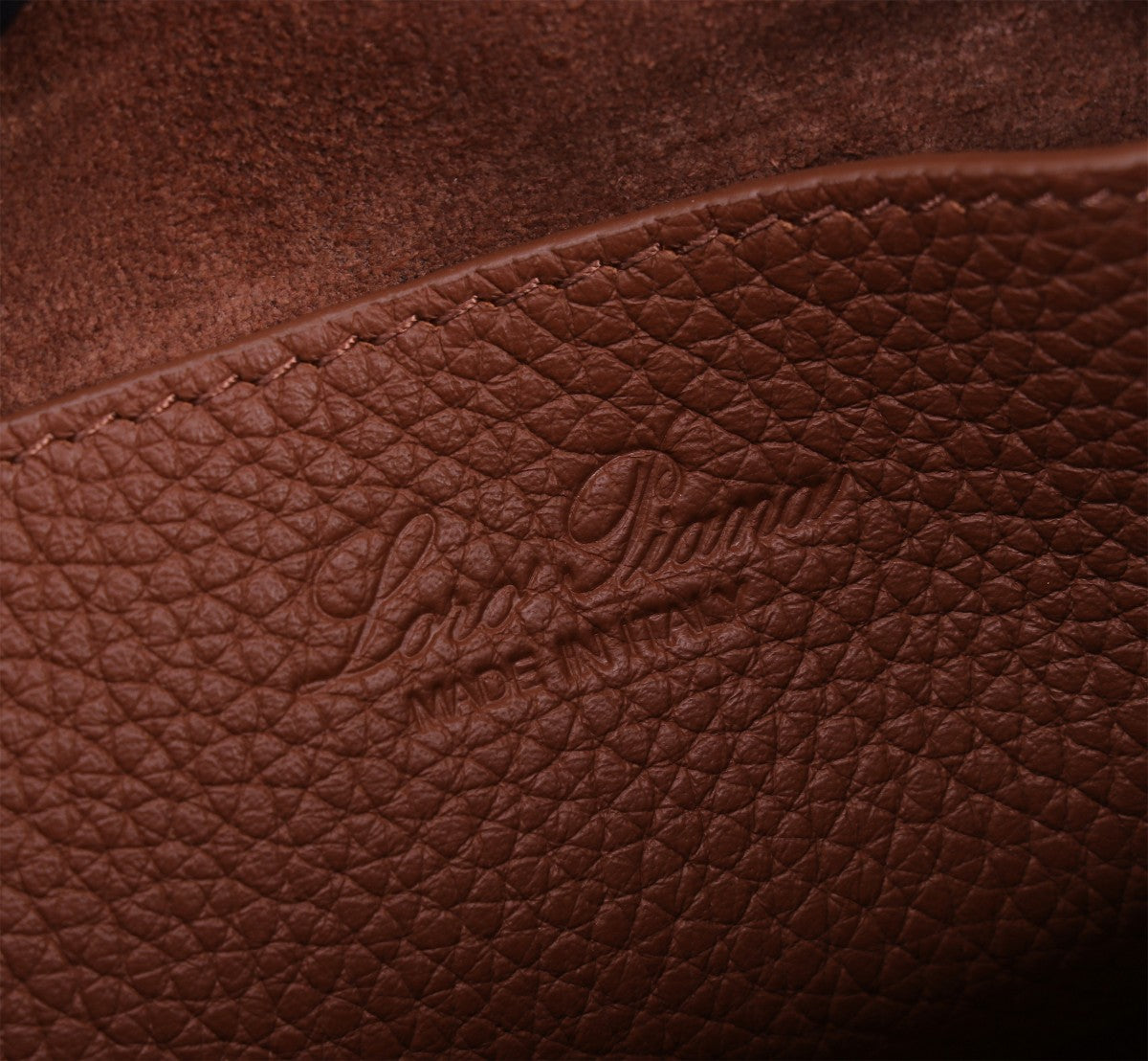 LORO PIANA NANO SMILE BAG 18 IN UMBER BROWN CALFSKIN