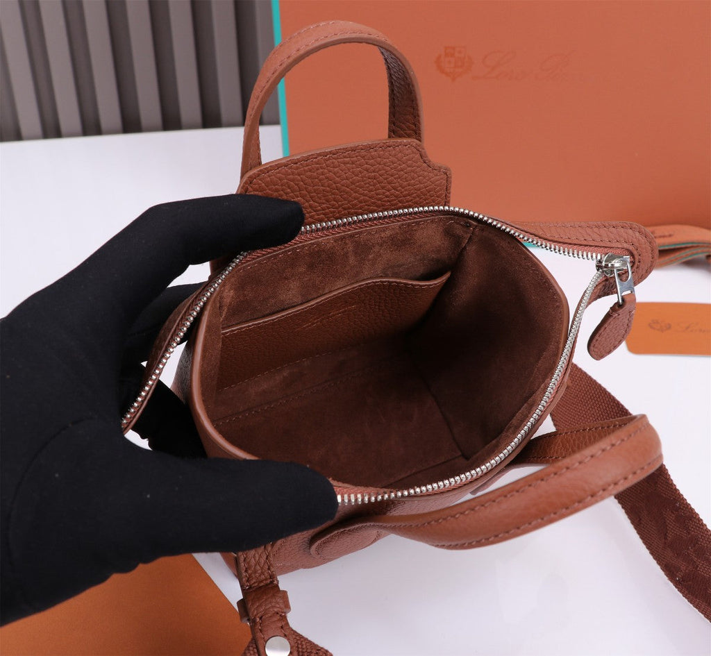 LORO PIANA NANO SMILE BAG 18 IN UMBER BROWN CALFSKIN