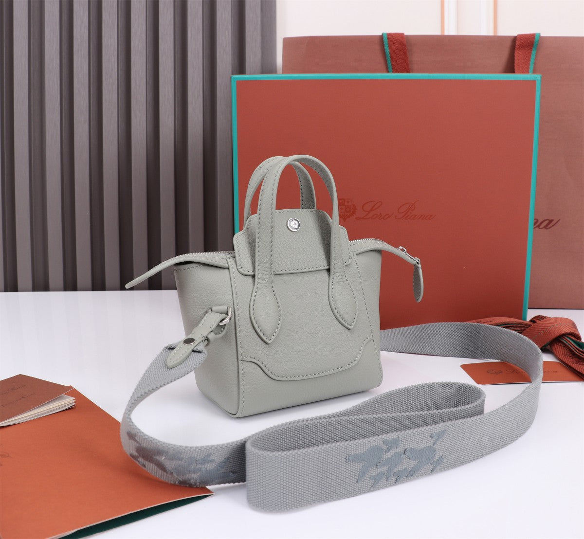 LORO PIANA NANO SMILE BAG 18 IN HARBOR GRAY CALFSKIN